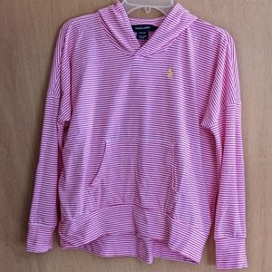Ralph Lauren Preppy Long Sleeve Pink & White Striped Hooded Shirt